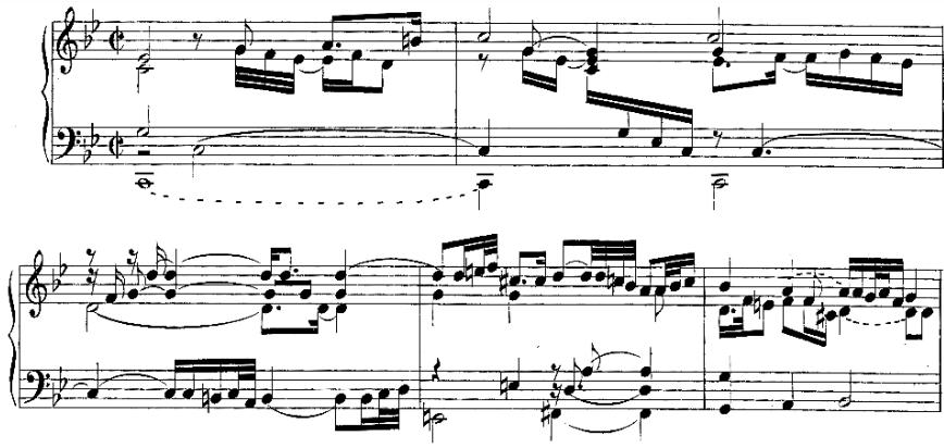 Figure 5: Style brisé in Froberger’s “Tombeau” for Blanrocher, mm. 1–5.69