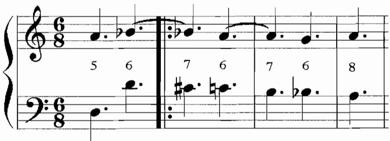 Example 3.7. La Muse–Plantine, m. 1–4, 19 $^{th}$ ordre (1722), F. Couperin
Durational Reduction of Outer Voices