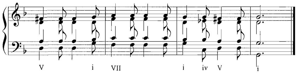 Example 4.2a. An Early Folia Melody (in tenor) from Salinas, De musica libri septem (1577) with Implied Harmonies Realized in G minor