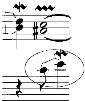 b) m. 15；Example 5.6a–b. Legato lié in L&rsquo;Âme-en peine, 13 $^{th}$ ordre (1722), F. Couperin