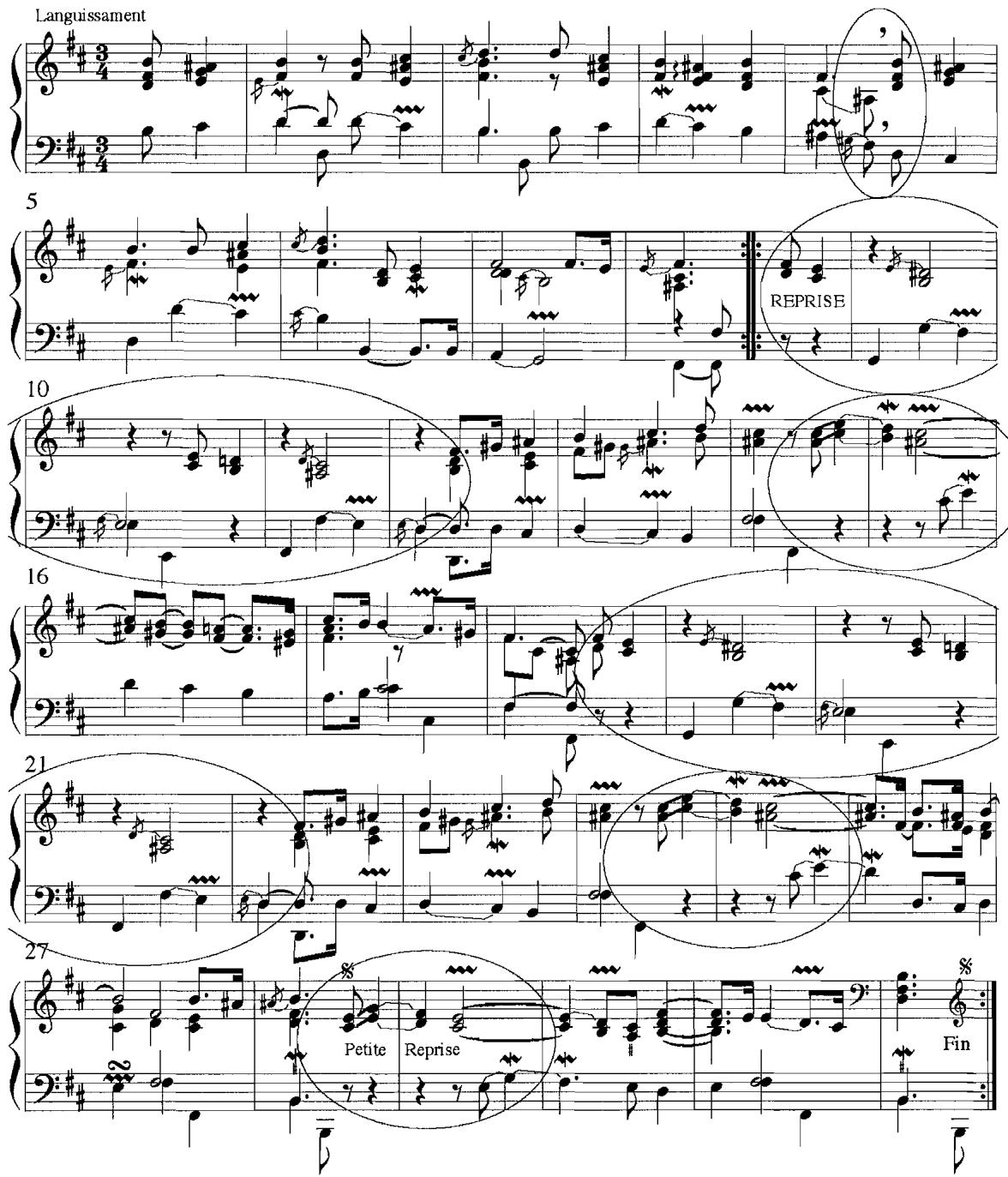 Example 5.11. Use of Silence to Define Gesture in L&rsquo;Âme-en peine, m. 7–8, 13 $^{th}$ ordre (1722), F. Couperin