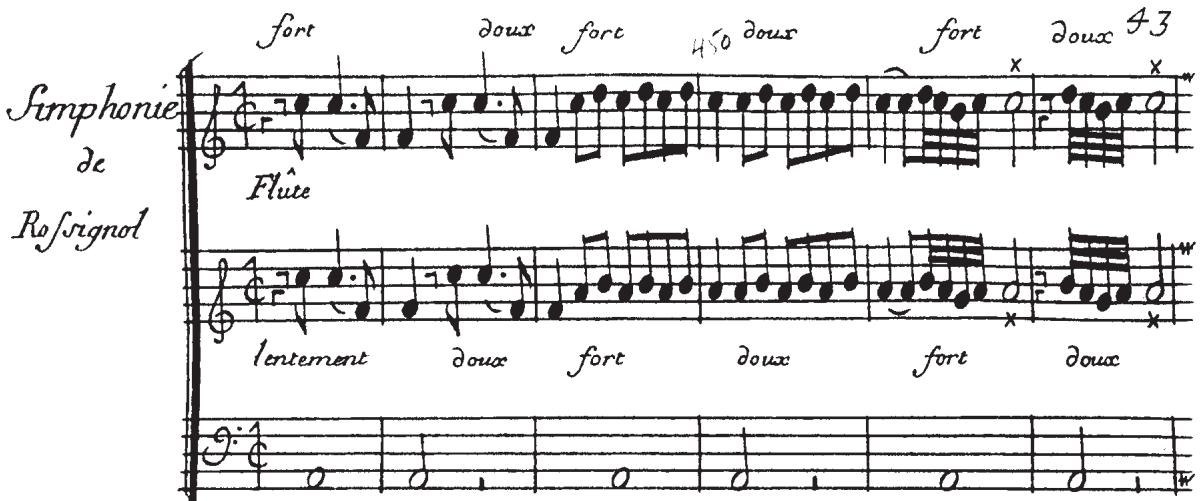 5 Simphonie de rossignol from Jacquet de La Guerre’s L’isle de Delos, book 3 (c.1715), for two flutes with basse continue