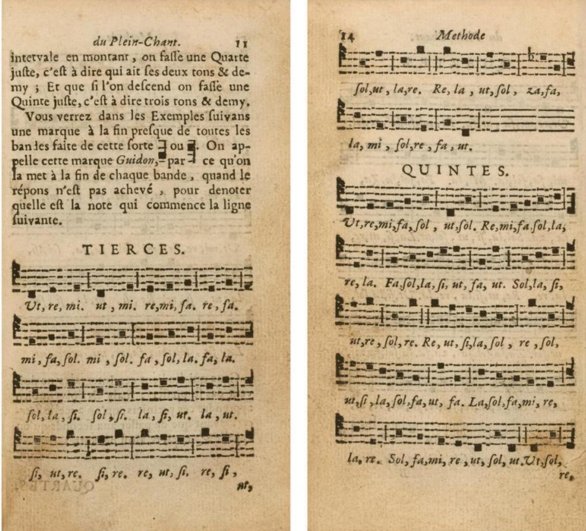 Illus.4. Trois methodes faciles pour apprendre le plein-chant (Lyon, 1697; 1st edn, 1689): (a) p.11; (b) p.14 (F-Pa, 8-S-14440)