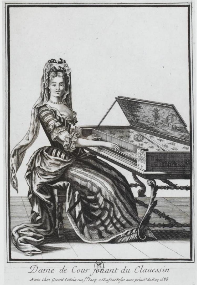 Illus.5. Dame de courjouant du clavecin, engraving published by Gérard II Jollain (?1688) (F-Pn, VM PHOT MIRI 14 (309))