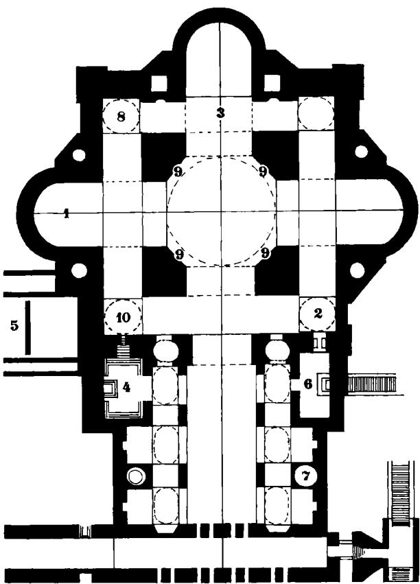 5. Location of music performances in St. Peter&rsquo;s: (1) Chapel of Sts. Simon and Jude; (2) Cappella Gregoriana; (3) Tribune; (4) Choir; (5) Sacristy; (6) Chapel of the Sacrament; (7) Chapel of the Crucifix; (8) Chapel of the Column; (9) Niches in piers; (10) Cappella Clementina