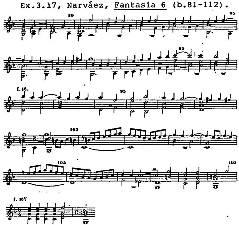 Two statements of theme 1 in inversion introduce the final episode of the fantasia which is characterized by an expansion of the texture from two to four voices with theme 1 reappearing in bar 116, beginning on E-flat. This statement is