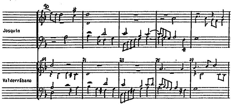Ex.5.17, Josquin, Missa de Beata virgine, &ldquo;Kyrie II&rdquo; (b.90-94) and Valderrábano, Fantasia 19 (b.69-78).