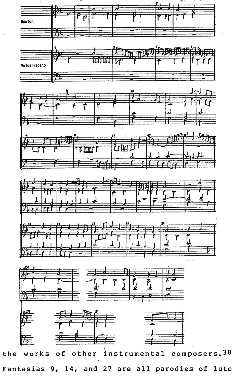 Ex.5.21, Mouton, Queramus cum pastoribus (b.1-23) and Valderrábano, Fantasia 28 (b.1-32).