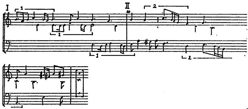 Ex.5.24, Valderrábano, Fantasia 1 (b.1-19).；Episode III is the only free polyphonic episode in the work. Its three phrases take the work from A to a cadence on C at bar 25 and G at bar 33.