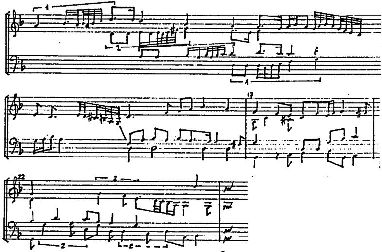 Ex.5.30, Valderrábano, Fantasia 6 (b.1-29).；The bridge gives way to free polyphony dominated by the energetic superius. A cadence on D at bar 48 is reinforced by another at bar 52.
