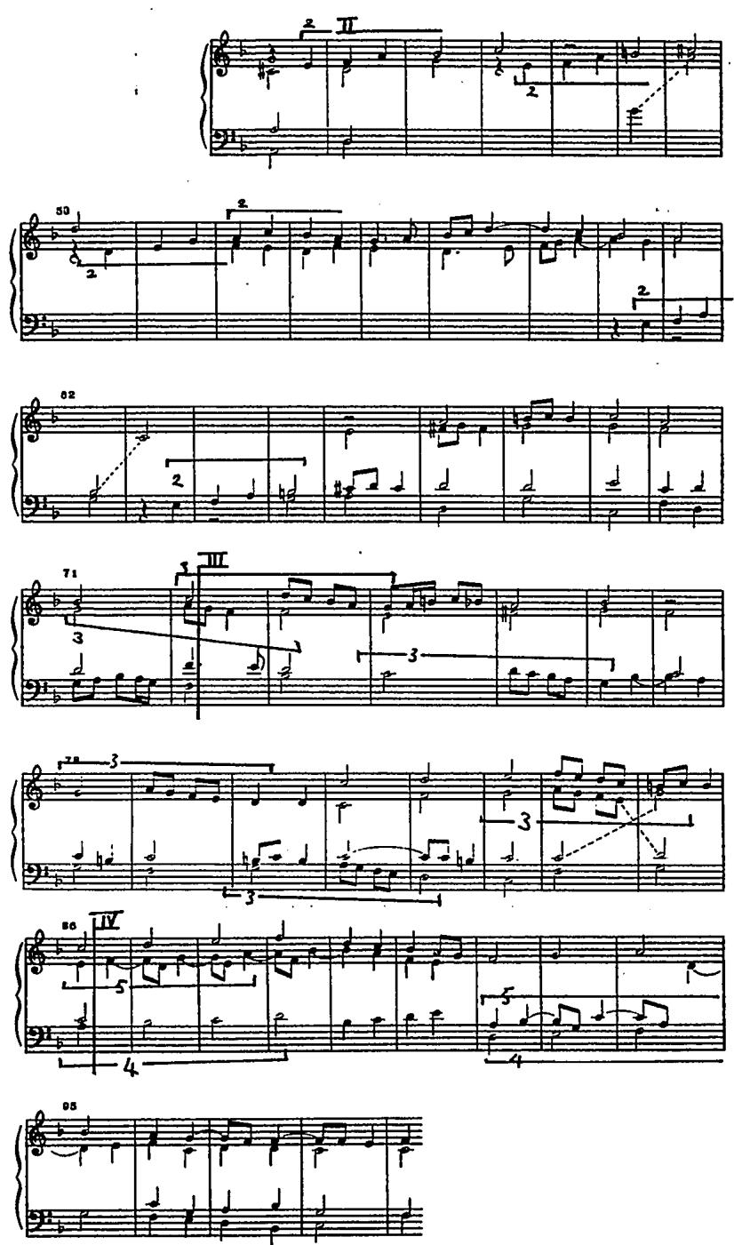 Ex.7.15, Fuenllana, Fantasia 20 (b.46-99).；of this shorter motive are given in a texture which gradually admits more free writing. The conclusion of the superius, bars 130-3, foreshadows the theme