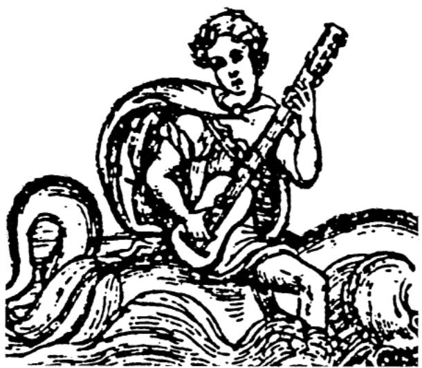 Plate 9 Arion playing the vihuela, from Narváez, Los seys libros del Delphín (Valladolid, 1538)