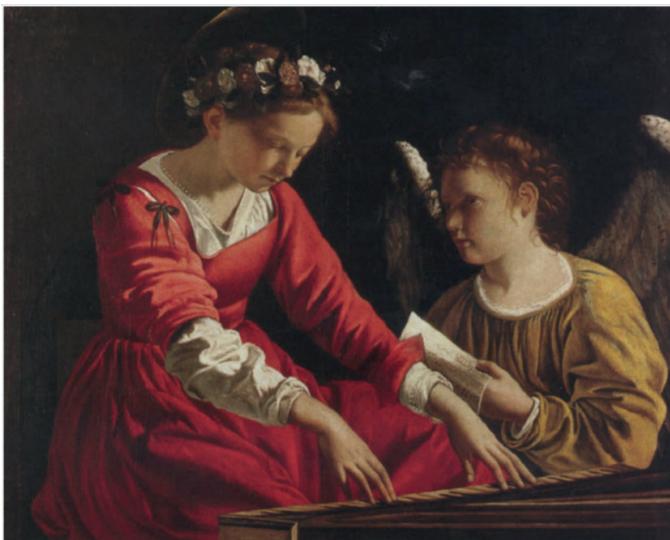 Fig. 10: Orazio Gentileschi, S. Cecilia (1615–20), Perugia, Galleria Nazionale dell’Um bria, Inv. n. 1083, Public Domain, Wikimedia Commons (accessed 17 July 2023). The so called ‘spinetta’ might also be a regal.