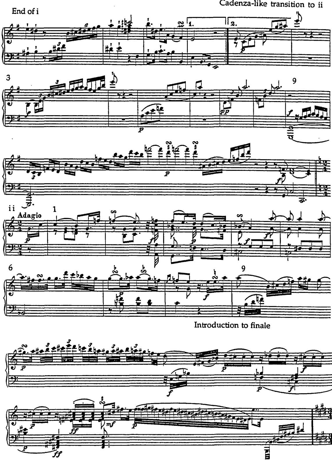 Example 9. Sonata in e minor, H. 282 (1784), i&ndash;>ii&ndash;>iii.