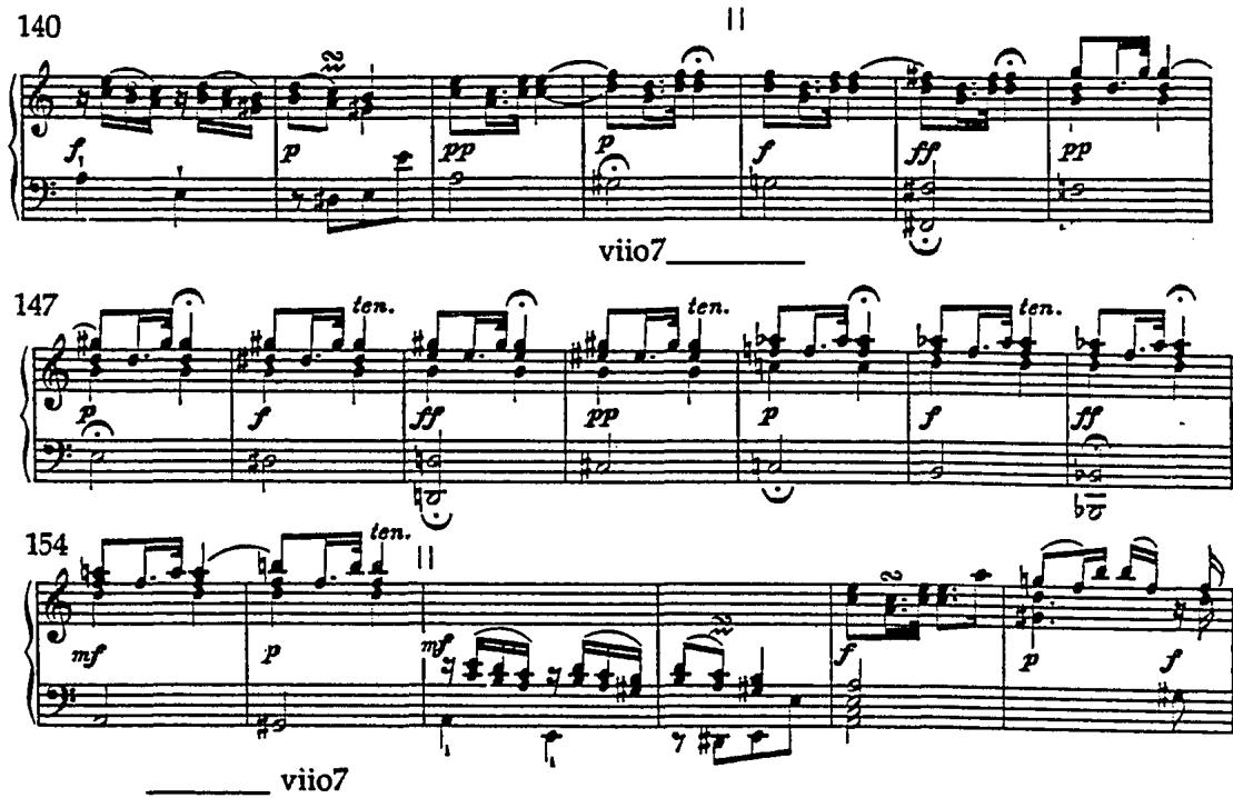 Example 15. Rondo in a, H. 262 (1778), mm. 140-159.