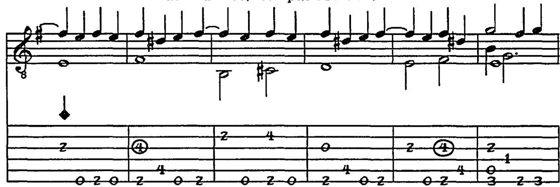 Example 2.9: #12, &ldquo;Fantasia que contrahaze la harp en la manera de Luduvico,&rdquo; compás 137-142. $^{137}$