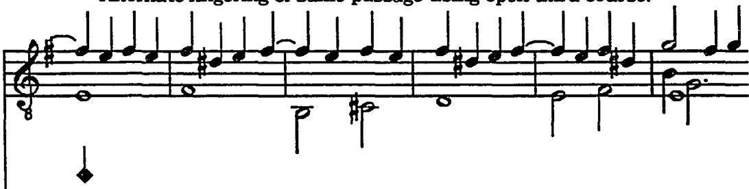 Alternate fingering of same passage using open third course.
