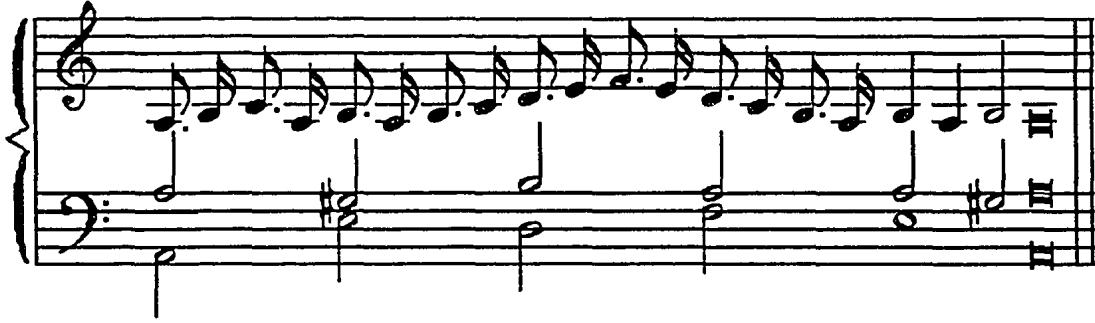 Example 4.2: Sancta María&rsquo;s first rhythmic alteration of successive eighth-notes.