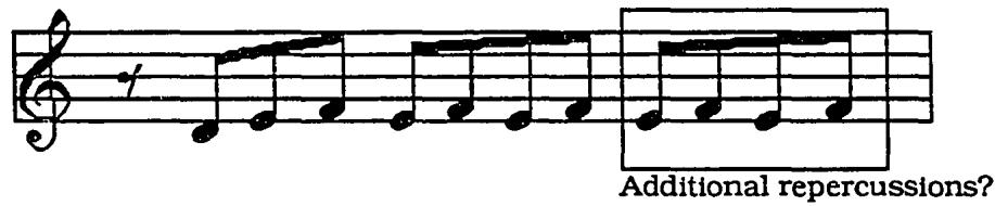 Example 5.3: Possible interpretation of Venegas&rsquo;s left-hand keyboard quiebro. Rhythmic values are editorial and could be changed in context. $^{229}$
