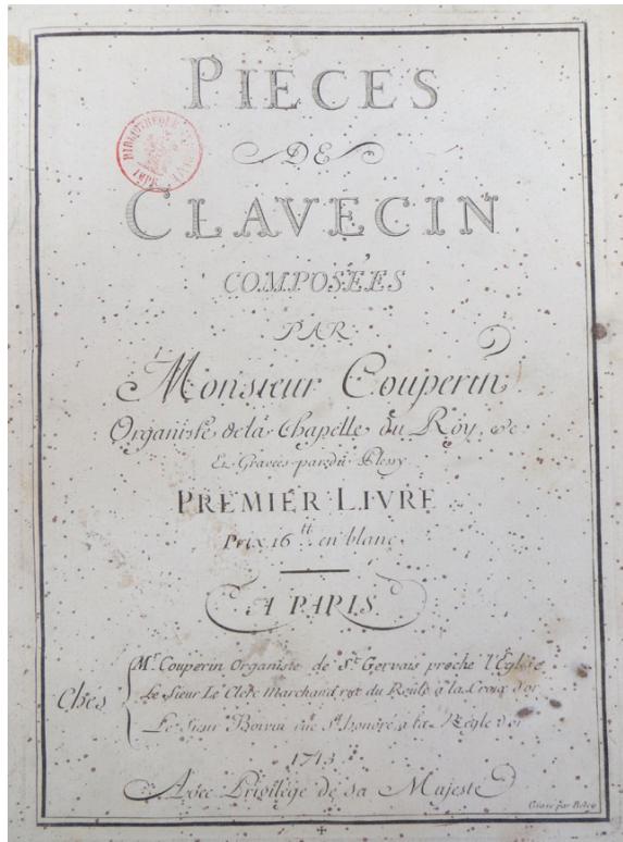 7 Couperin, title-page of Book 1 (171316) (Paris, Bibliothèque Nationale de France, Vm7 1864)