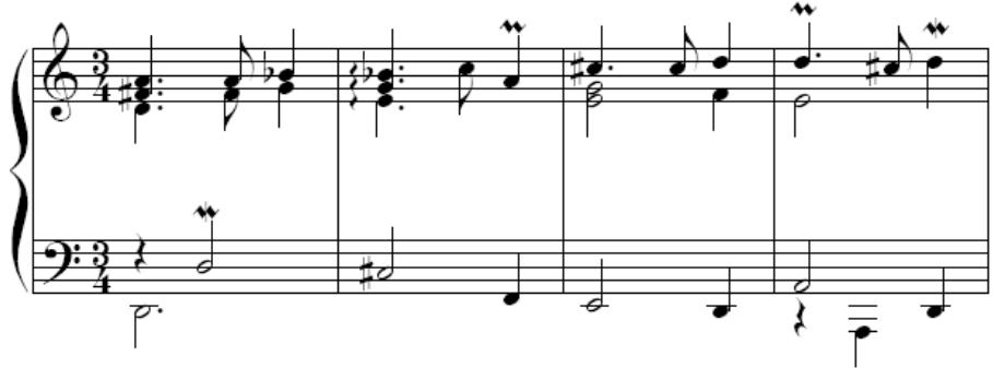 Figura 2.8: Sarabande en re menor (1687), fragment (compassos 1-4)