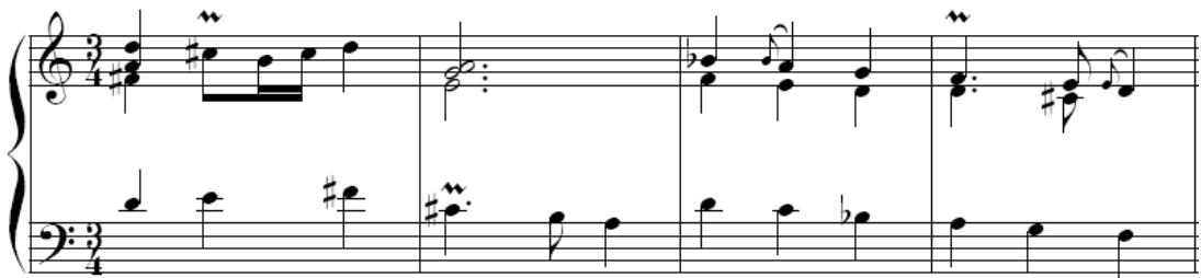 Figura 2.9: Sarabande en re menor (1707), fragment (compassos 1-4)