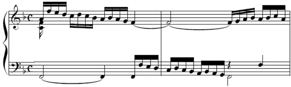 Figura 2.16: Tocade en fa major, fragment (compassos 26-27 del Mouvement)