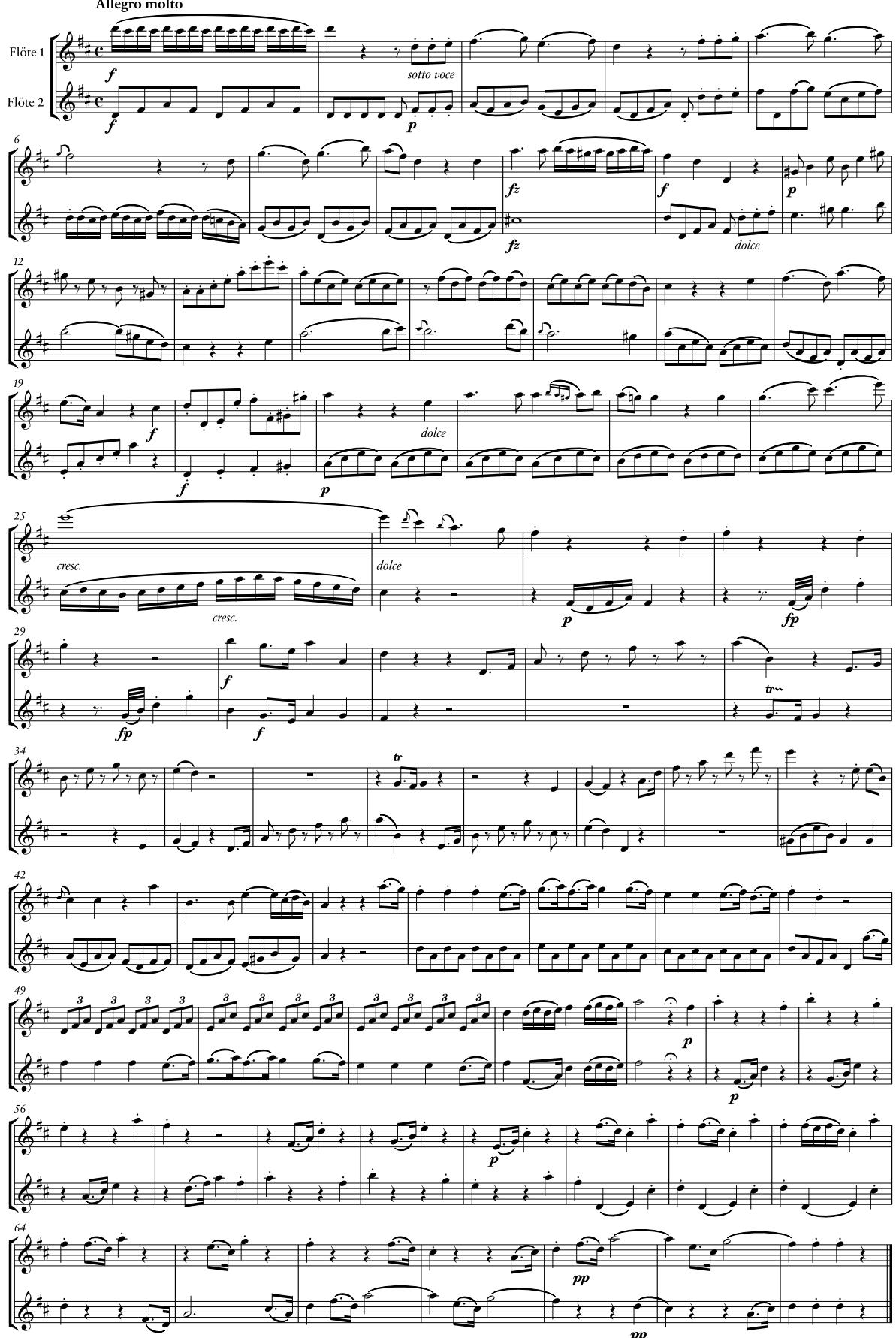 Beispiel 4: Mozart, Die Zauberflöte KV 620, Nr. 6: Terzetto. Bearbeitung für Flötenduo