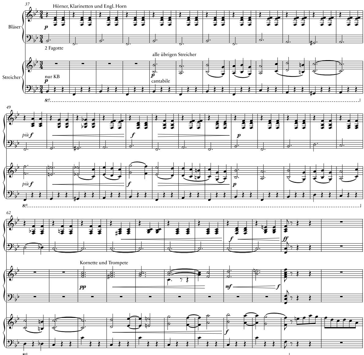 Beispiel 8a: Čajkovskij, Dornröschen-Suite Op. 66a, Nr. 5: Walzer. T. 37–71. Particell der Vorlage