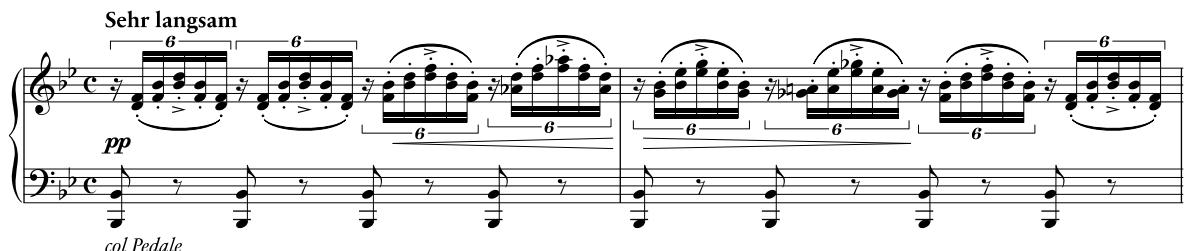 Beispiel 15a: Schubert, Fräulein am See Op. 52, Nr. 6: »Ellens Gesang III«, D 839, T. 1–2. Klaviersatz (Vorlage)