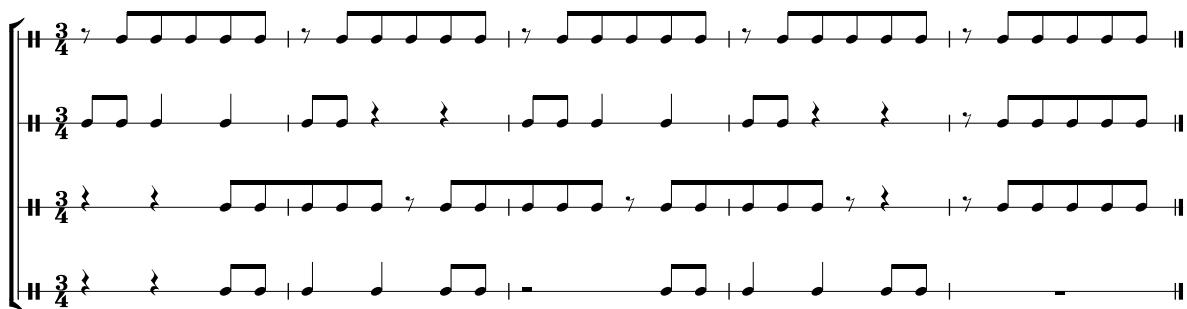Beispiel 10: Rhythmus eines Ausschnitts aus dem ersten Satz der Sinfonietta von Leoš Janáček (T.37–41)10