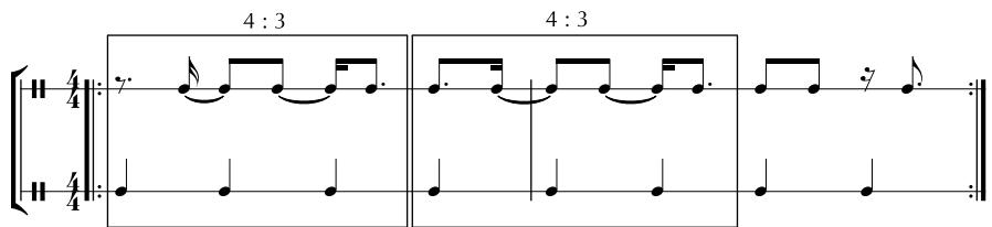 Beispiel 13: Rhythmen der Voicings mit geklopftem Viertelpuls