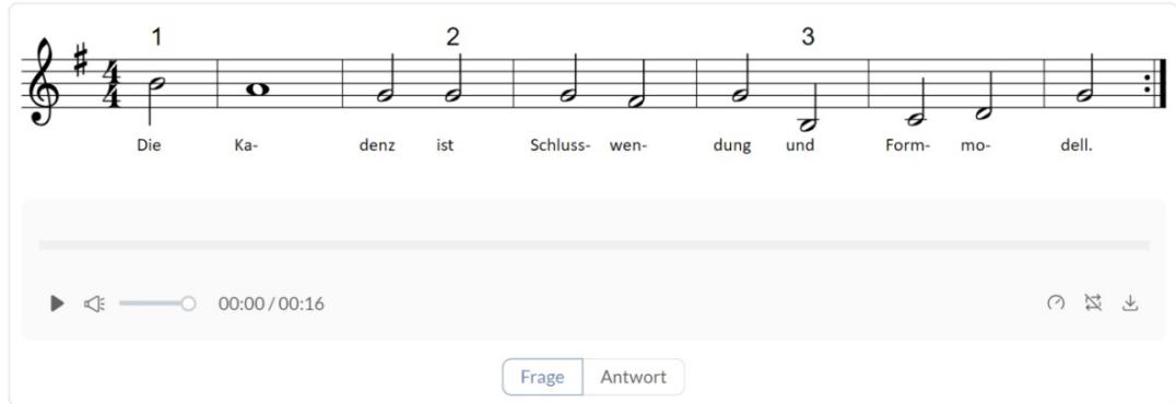 Aufgabe 3 - Ulrich Kaiser: Klauselkanon；Figure 1: Screenshot from the Open Music Academy, showing an aural skills tutorial (exercise by Ulrich Kaiser)