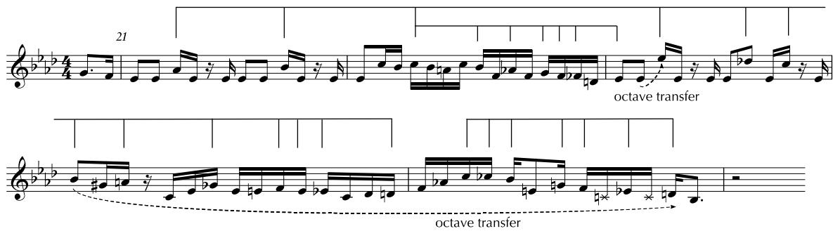 Example 10: Sekundgang creates sense of acceleration in mm. 21–25