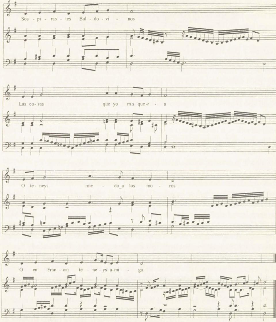 Example 4: Luis Milán, »Sospirastes Baldovinos«, strophe 1