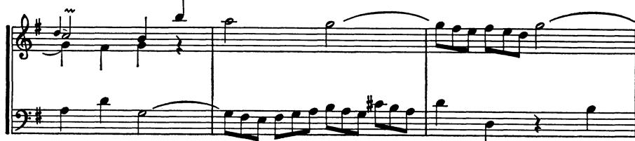 Ex. 4 G. Benda, Sonata #2 in G (1757), Un poco allegro, mm. 12-16