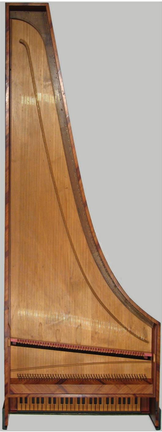 9 Plans of typical Portuguese instruments: (a) harpsichord by an unknown maker (Museu da Música, Lisbon, no.456; drawn by the author after a photo and measurements in Doderer and van der Meer, 2005); (b) piano by Manuel Antunes, Lisbon, 1767 (National Music Museum, Vermillion, cat. no.5055; Rawlins Fund, 1990; photo by the author)