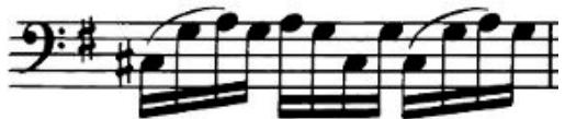 Example 19. Measure 31 of the Courante compared with m. 6 of the Prelude