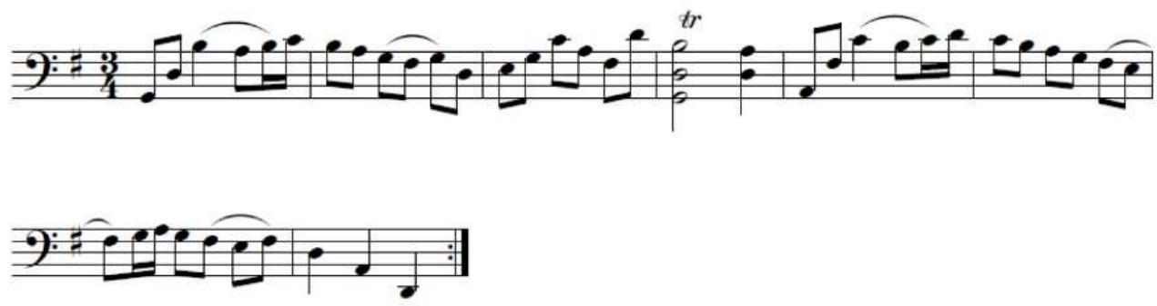 Example 27. Slurs altered to follow Motive A in Menuet 1, mm. 1–8