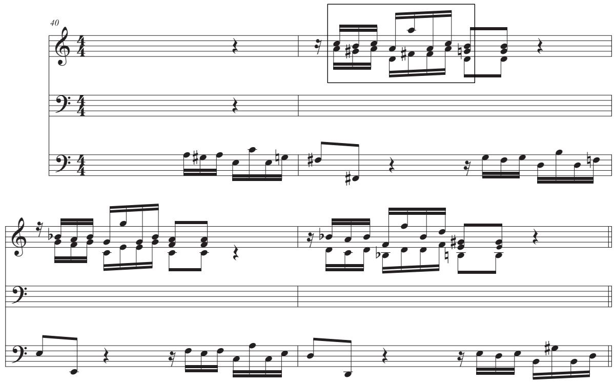 Figure 22 – Bach, Prélude et fugue en la mineur, BWV 543, mes. 40-43.