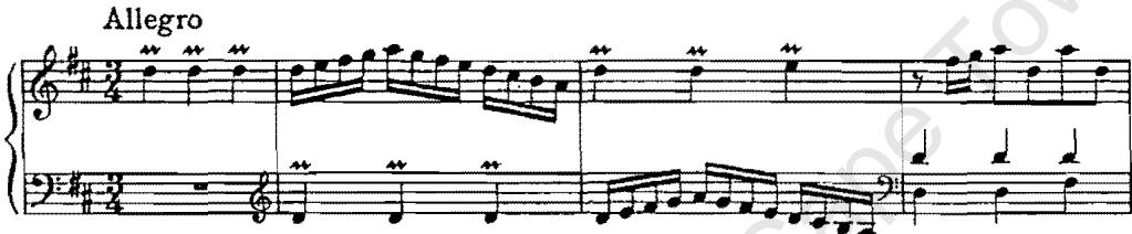 Example 1b: D. Scarlatti, Sonata, K. 491, bb. 1 - 4: (Seguililla Sevillana)；Example 1c: D. Scarlatti, Sonata, K. 492, bb. 10 - 14: (Buleria)