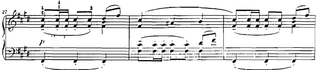 Example 10b: D. Scarlatti, Sonata, K. 380, bb. 27 - 29: (bolero)