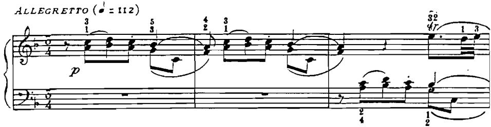 Example 16a: D. Scarlatti, Sonata, K. 542, bb. 1 - 3: (horn calls)；ALLEGRETTO ( $\sigma = 112$ )