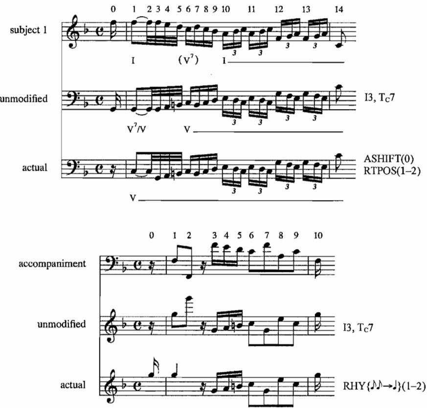 Example 3.13. Inverted subject and inverted accompaniment, F-major Allemande