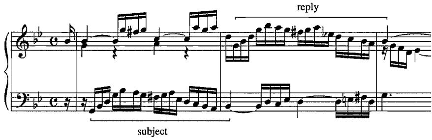 Example 4.1. Subject and reply, mm. 1-3