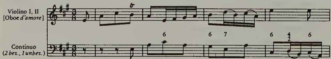 Example 2.2. BWV 201/7, &ldquo;Zu Tanze, zu Sprunge,&rdquo; mm. 1–8 (after NBA I/40)