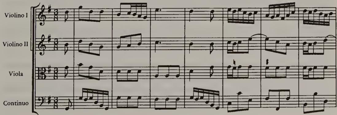 Example 2.4. BWV 209/5, “Ricetti gramezza e pavento,” mm. 1–16 (after BG 29)