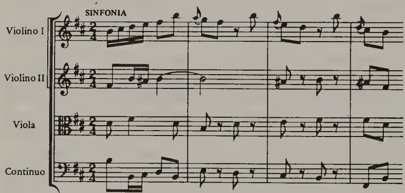 Example 2.5. BWV 209/1, Opening Sinfonia, mm. 1-4 (after BG 29)