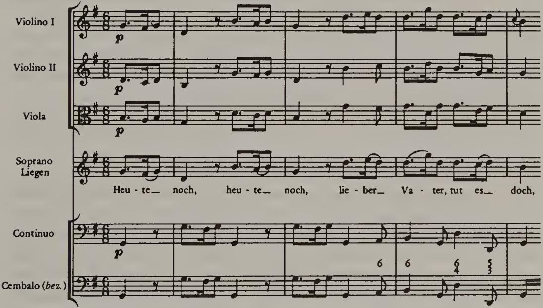 Example 2.7. BWV 211/8, &ldquo;Heute noch,&rdquo; mm. 12–16 (after NBA I/40)