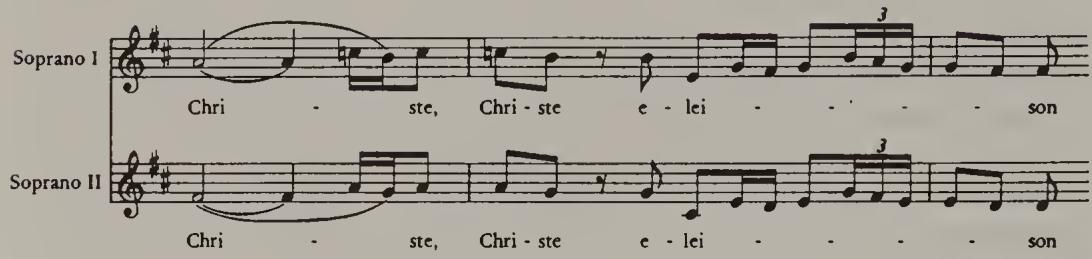 Example 2.8. BWV 232/2, &ldquo;Christe eleison,&rdquo; mm. 10–12: Sopranos I and II (after NBA II/1)